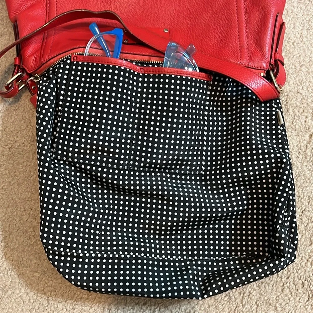 Kate Spade Red Pebbled Leather Shoulder Tote Bag, Zippered